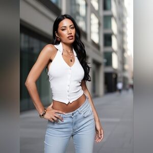 Zara White Fitted Ribbed Tank Top